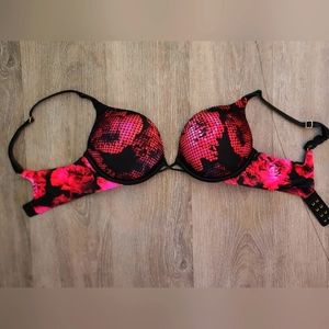 Black Red Floral Victoria's Secret 32B Bombshell Bra